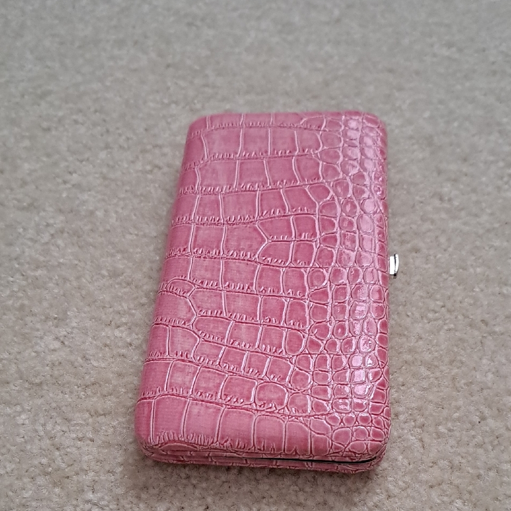 Pink Crocodile Embossed Clutch